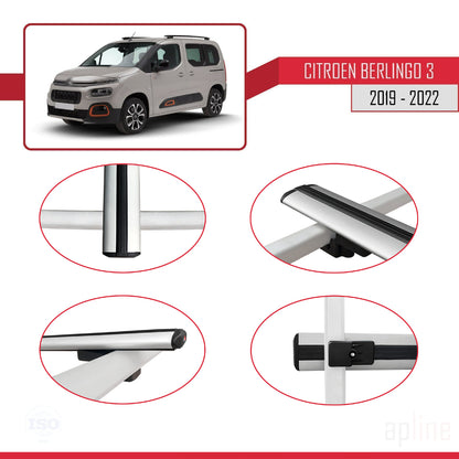 Compatible avec Citroen Berlingo 3 (K9) 2019-2022 BASIC Model Barres de Toit Railing Porte-Bagages de Voiture Gris Aluminium 2 Barres