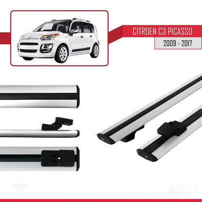 Compatible avec Citroen C3 Picasso 2009-2017 BASIC Model Barres de Toit Railing Porte-Bagages de Voiture Gris Aluminium 2 Barres