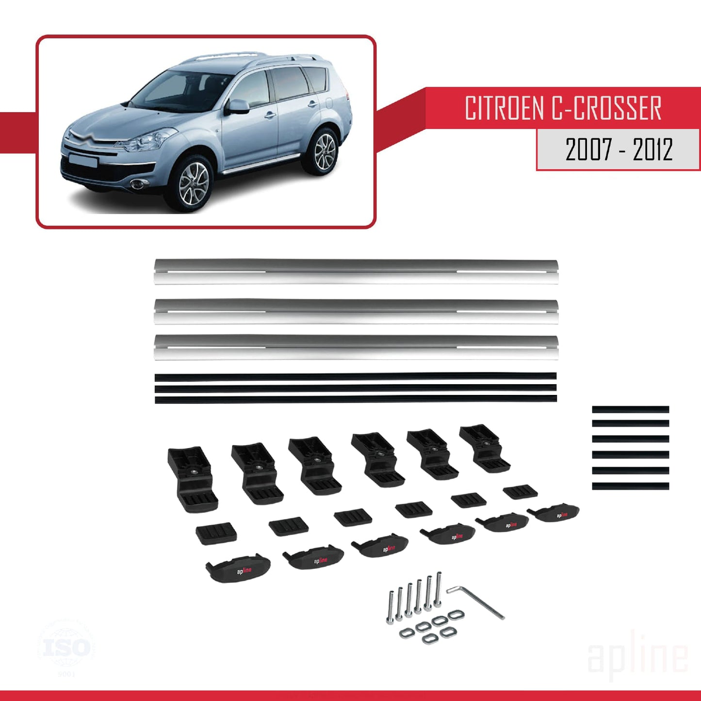 Compatible avec Citroen C-Crosser 2007-2012 BASIC Model Barres de Toit Railing Porte-Bagages de Voiture Gris Aluminium 3 Barres