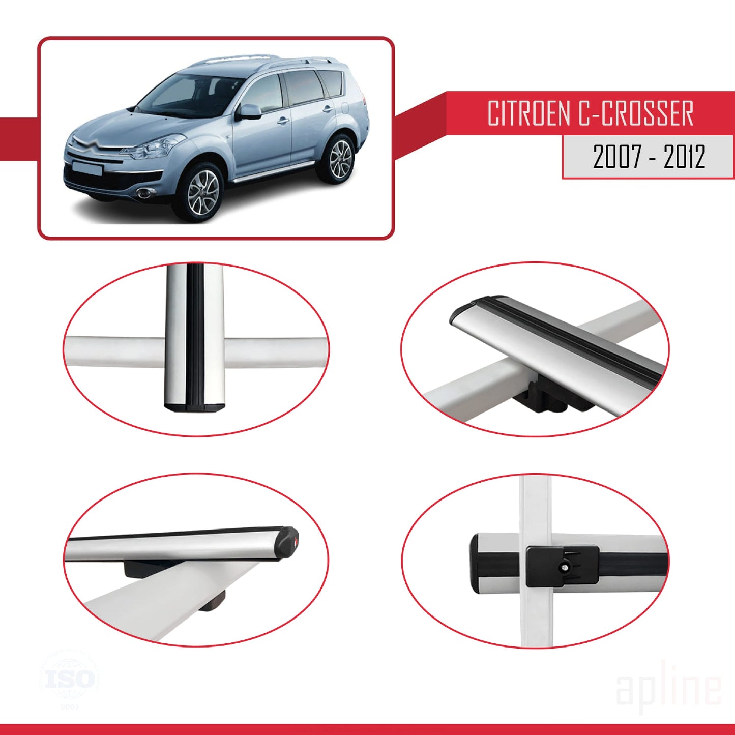 Compatible avec Citroen C-Crosser 2007-2012 BASIC Model Barres de Toit Railing Porte-Bagages de Voiture Gris Aluminium 2 Barres