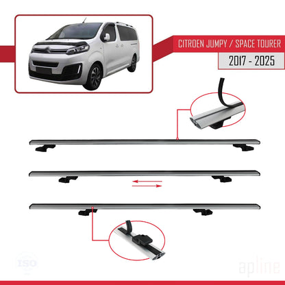 Compatible avec Citroen Jumpy 3 (K0) Space Tourer 2017-2025 BASIC Model Barres de Toit Railing Porte-Bagages de Voiture Gris Aluminium 2 Barres