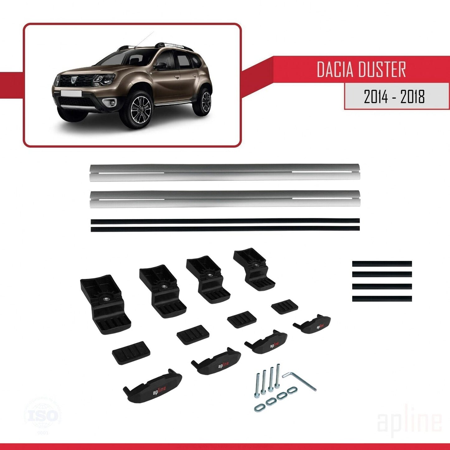 Compatible avec Dacia Duster (HS) Post-Facelift 2014-2017 BASIC Model Barres de Toit Railing Porte-Bagages de Voiture Gris Aluminium 2 Barres