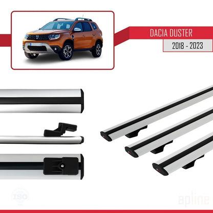 Compatible avec Dacia Duster 2 (HM) 2018-2024 BASIC Model Barres de Toit Railing Porte-Bagages de Voiture Gris Aluminium 3 Barres