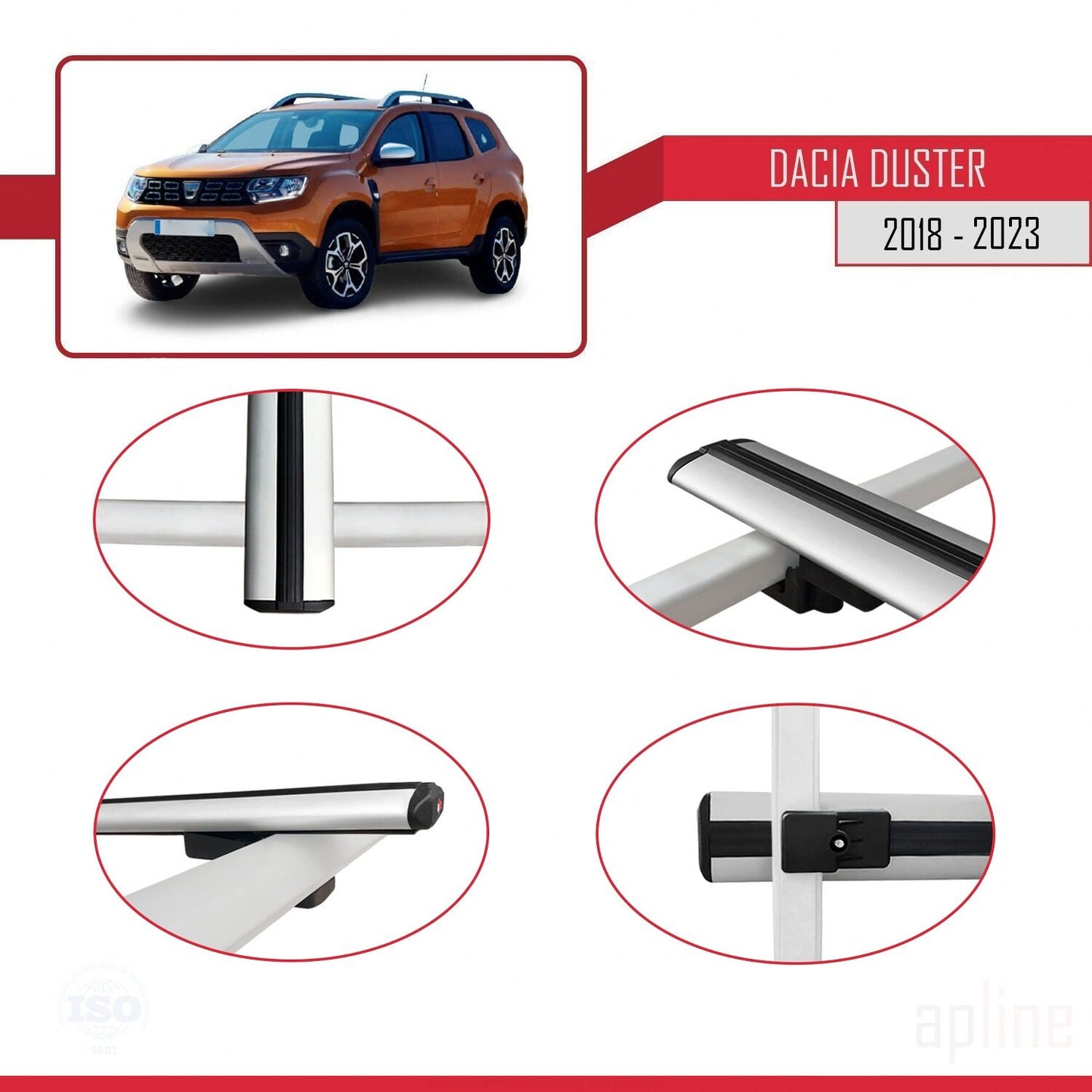 Compatible avec Dacia Duster 2 (HM) 2018-2024 BASIC Model Barres de Toit Railing Porte-Bagages de Voiture Gris Aluminium 3 Barres