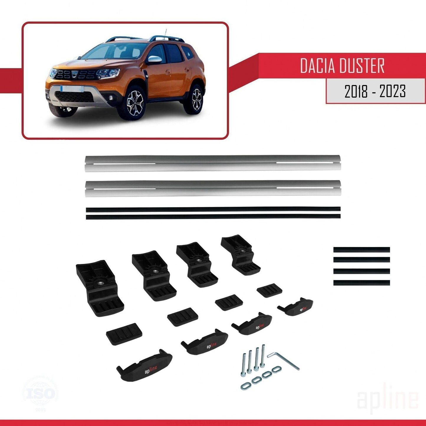 Compatible avec Dacia Duster 2 (HM) 2018-2024 BASIC Model Barres de Toit Railing Porte-Bagages de Voiture Gris Aluminium 2 Barres