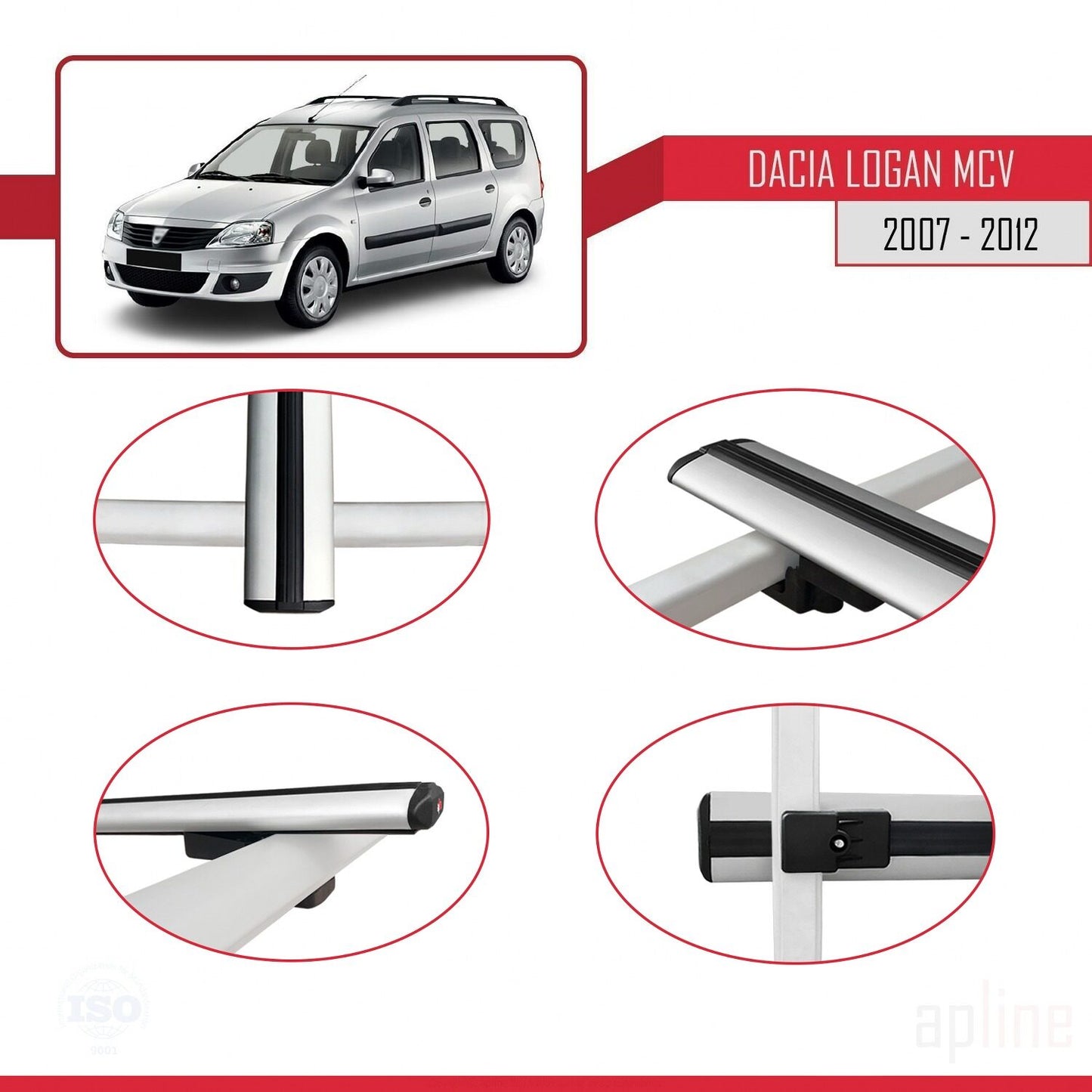 Compatible avec Dacia Logan 2 MCV (K52) 2007-2012 BASIC Model Barres de Toit Railing Porte-Bagages de Voiture Gris Aluminium 3 Barres