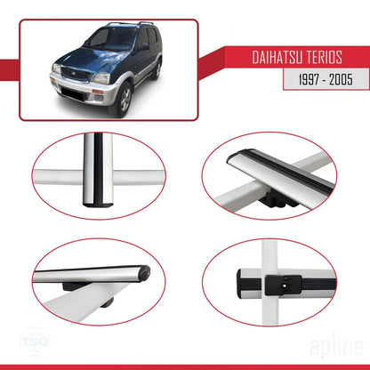 Compatible avec Daihatsu Terios (J100) 1997-2005 BASIC Model Barres de Toit Railing Porte-Bagages de Voiture Gris Aluminium 3 Barres