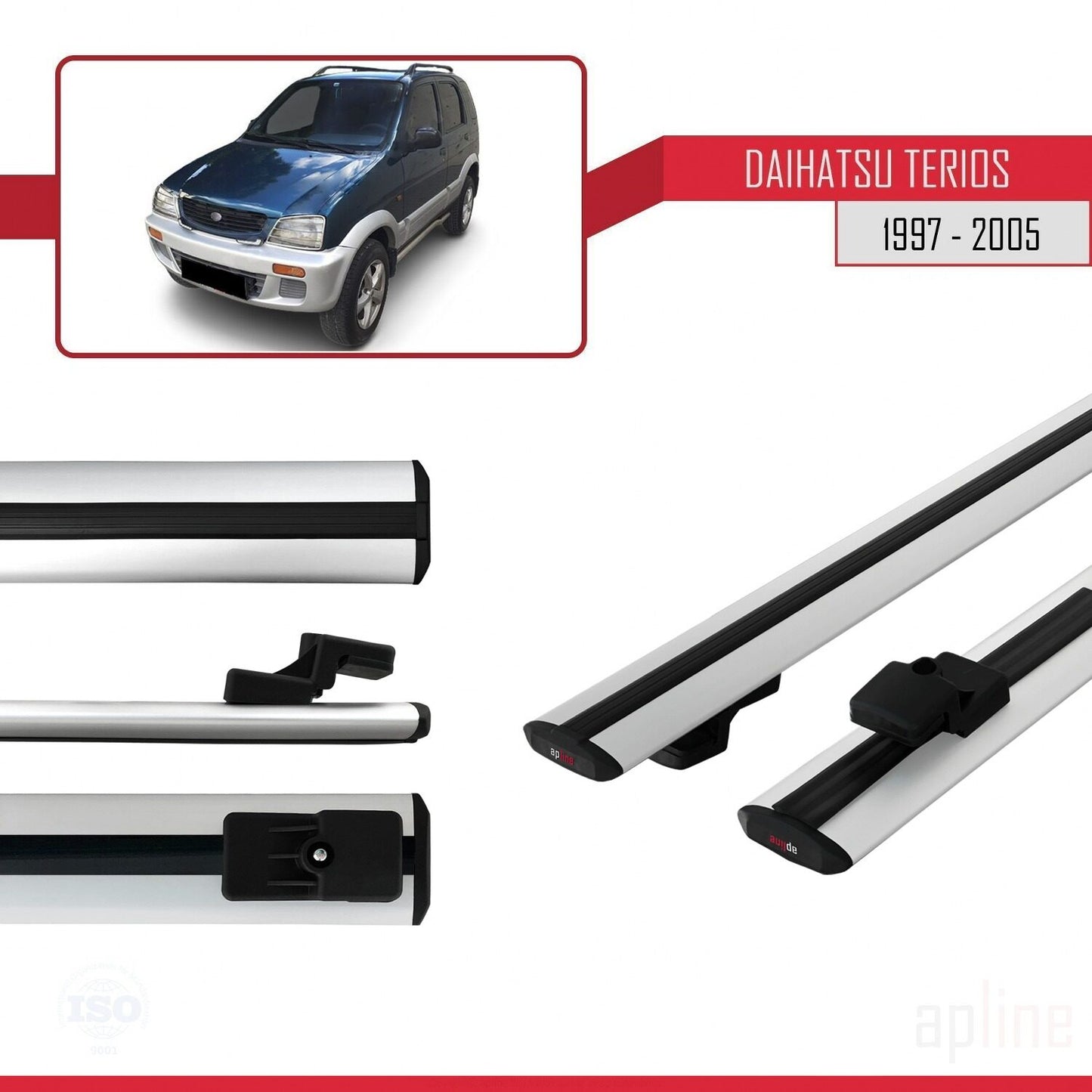Compatible avec Daihatsu Terios (J100) 1997-2005 BASIC Model Barres de Toit Railing Porte-Bagages de Voiture Gris Aluminium 2 Barres