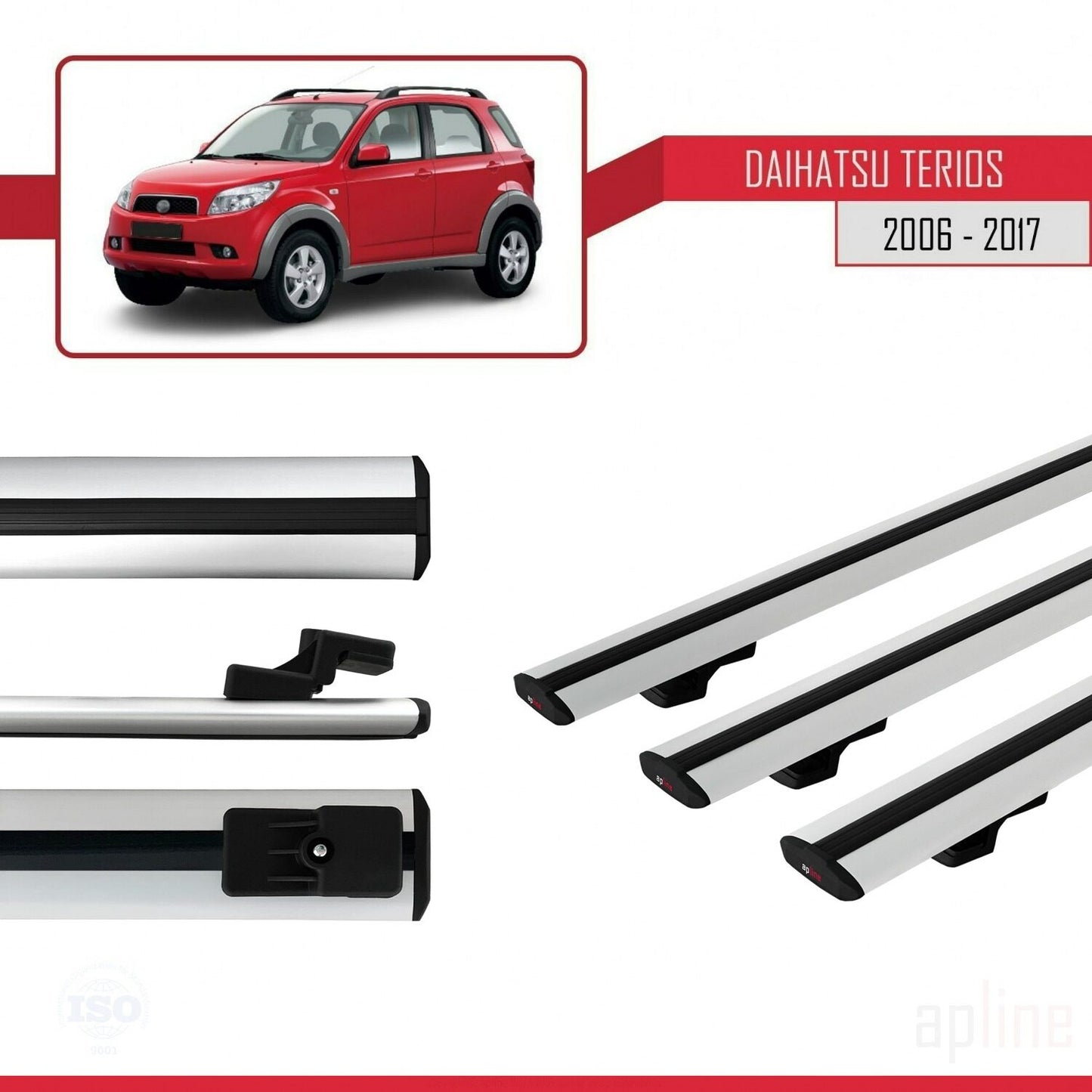 Compatible avec Daihatsu Terios 2 (J200) 2006-2017 BASIC Model Barres de Toit Railing Porte-Bagages de Voiture Gris Aluminium 3 Barres