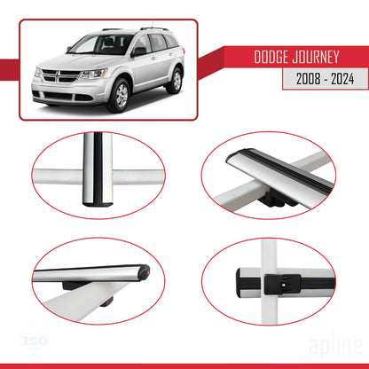 Compatible avec Dodge Journey 2008-2024 BASIC Model Barres de Toit Railing Porte-Bagages de Voiture Gris Aluminium 2 Barres