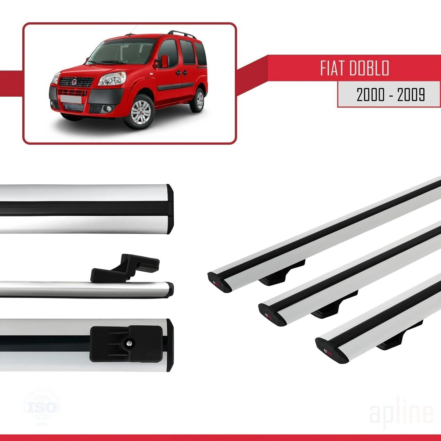 Compatible avec Fiat Doblo 2000-2009 BASIC Model Barres de Toit Railing Porte-Bagages de Voiture Gris Aluminium 3 Barres