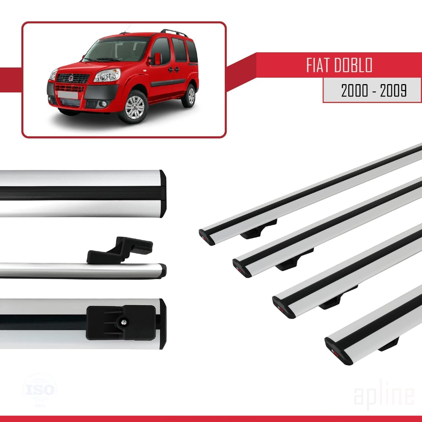 Compatible avec Fiat Doblo 2000-2009 BASIC Model Barres de Toit Railing Porte-Bagages de Voiture Gris Aluminium 4 Barres