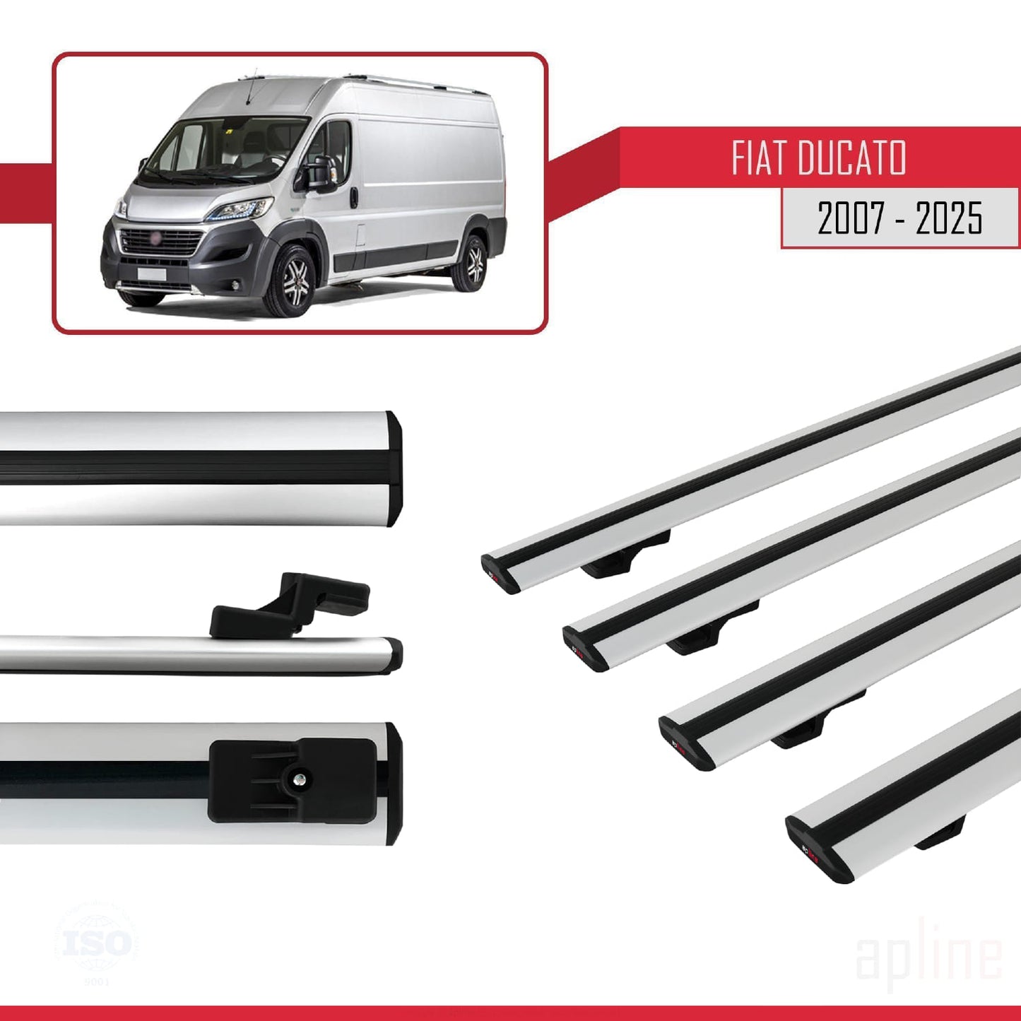 Compatible avec Fiat Ducato 3 2007-2025 BASIC Model Barres de Toit Railing Porte-Bagages de Voiture Gris Aluminium 4 Barres