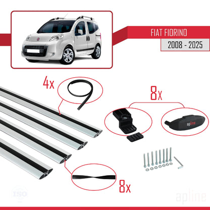 Compatible avec Fiat Fiorino 3 2008-2025 BASIC Model Barres de Toit Railing Porte-Bagages de Voiture Gris Aluminium 4 Barres