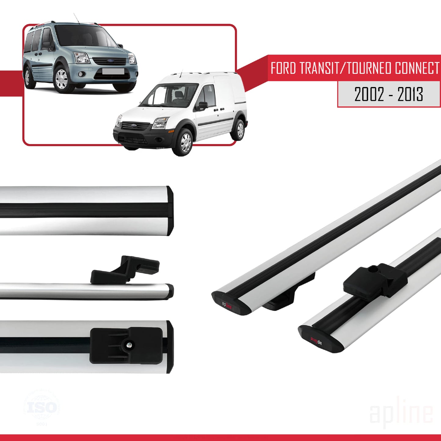 Compatible with Ford Transit/Tourneo Connect 2002-2013 BASIC Model Car Roof Rack Cross Bar Grey Aluminium 2 Bars