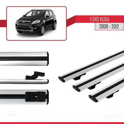Compatible avec Ford Kuga (C394) 2008-2012 BASIC Model Barres de Toit Railing Porte-Bagages de Voiture Gris Aluminium 3 Barres