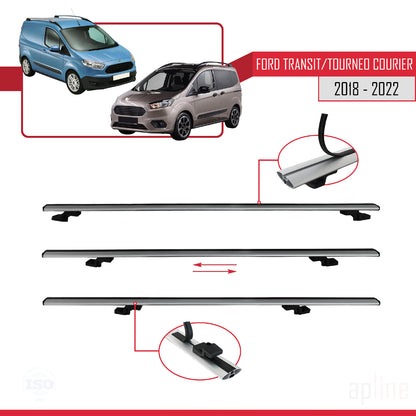 Compatible avec Ford Transit/Tourneo Courier Post-Facelift 2018-2022 BASIC Model Barres de Toit Railing Porte-Bagages de Voiture Gris Aluminium 2 Barres