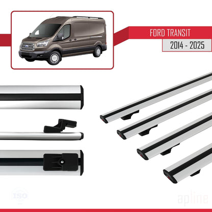 Compatible avec Ford Transit 2014-2025 BASIC Model Barres de Toit Railing Porte-Bagages de Voiture Gris Aluminium 4 Barres