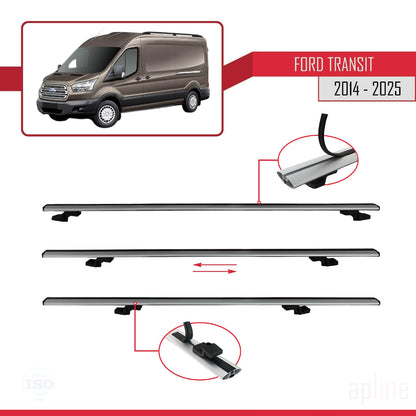 Compatible avec Ford Transit 2014-2025 BASIC Model Barres de Toit Railing Porte-Bagages de Voiture Gris Aluminium 2 Barres