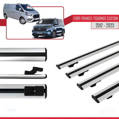 Compatible avec Ford Transit/Tourneo Custom 2012-2023 BASIC Model Barres de Toit Railing Porte-Bagages de Voiture Gris Aluminium 4 Barres