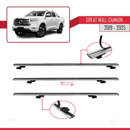 Compatible avec Great Wall Cannon 2019-2025 BASIC Model Barres de Toit Railing Porte-Bagages de Voiture Gris Aluminium 2 Barres