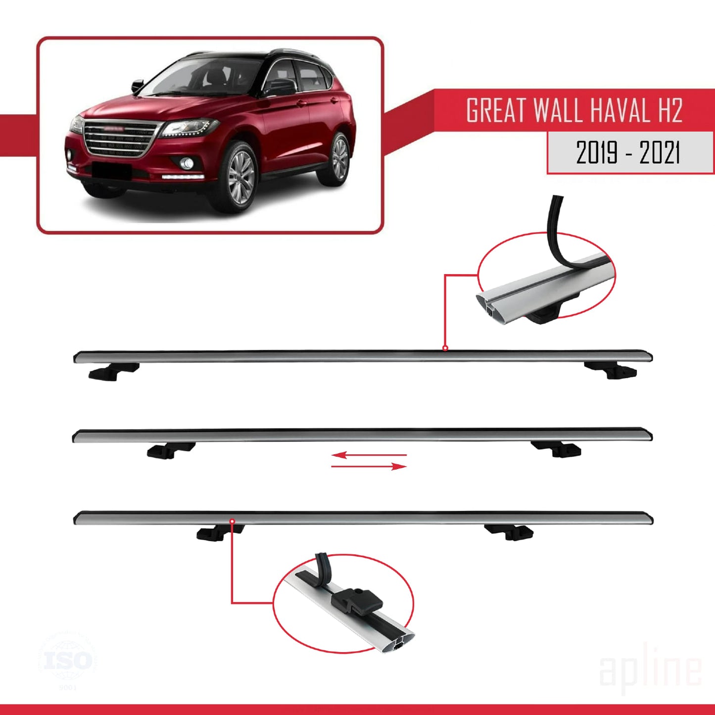 Compatible avec Great Wall Haval H2 2019-2021 BASIC Model Barres de Toit Railing Porte-Bagages de Voiture Gris Aluminium 3 Barres