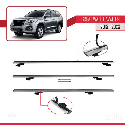 Compatible avec Great Wall Haval H9 2015-2023 BASIC Model Barres de Toit Railing Porte-Bagages de Voiture Gris Aluminium 3 Barres