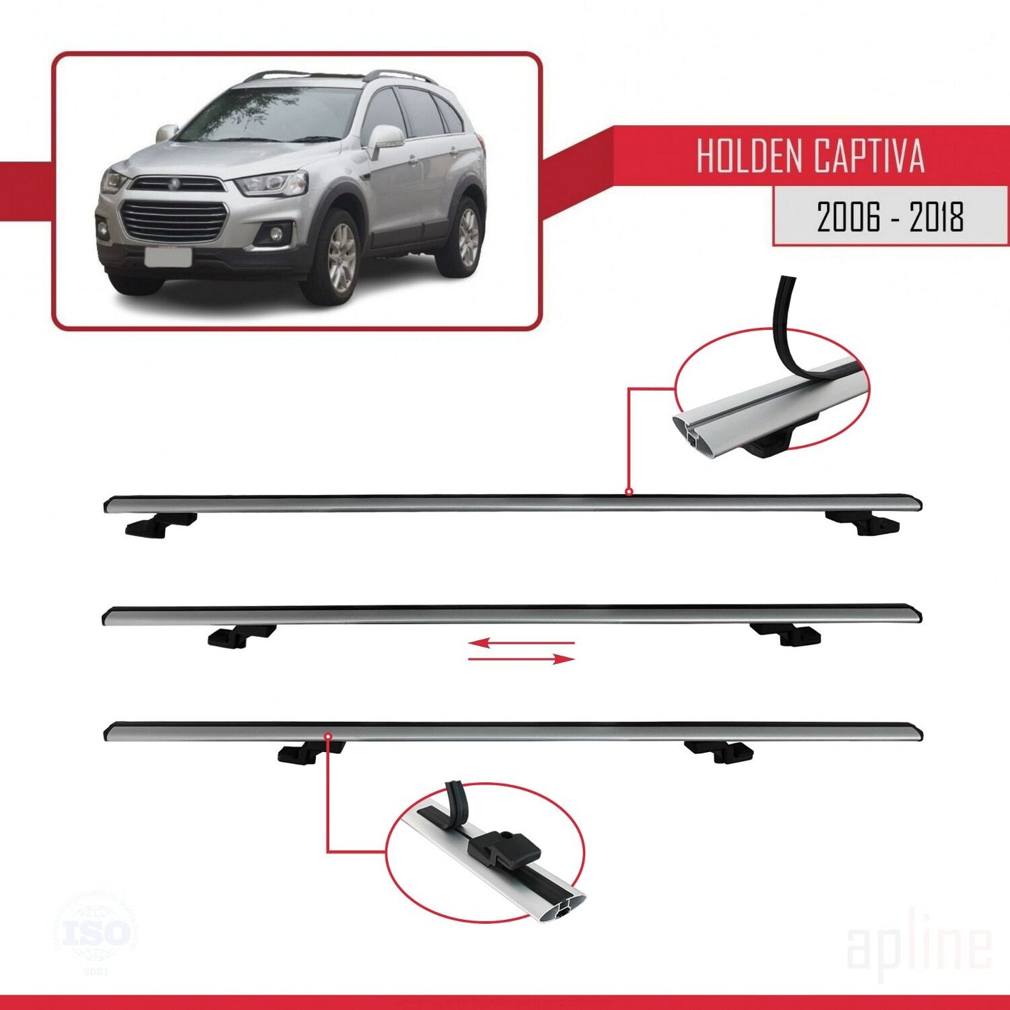 Compatible avec Holden Captiva 2006-2018 BASIC Model Barres de Toit Railing Porte-Bagages de Voiture Gris Aluminium 3 Barres