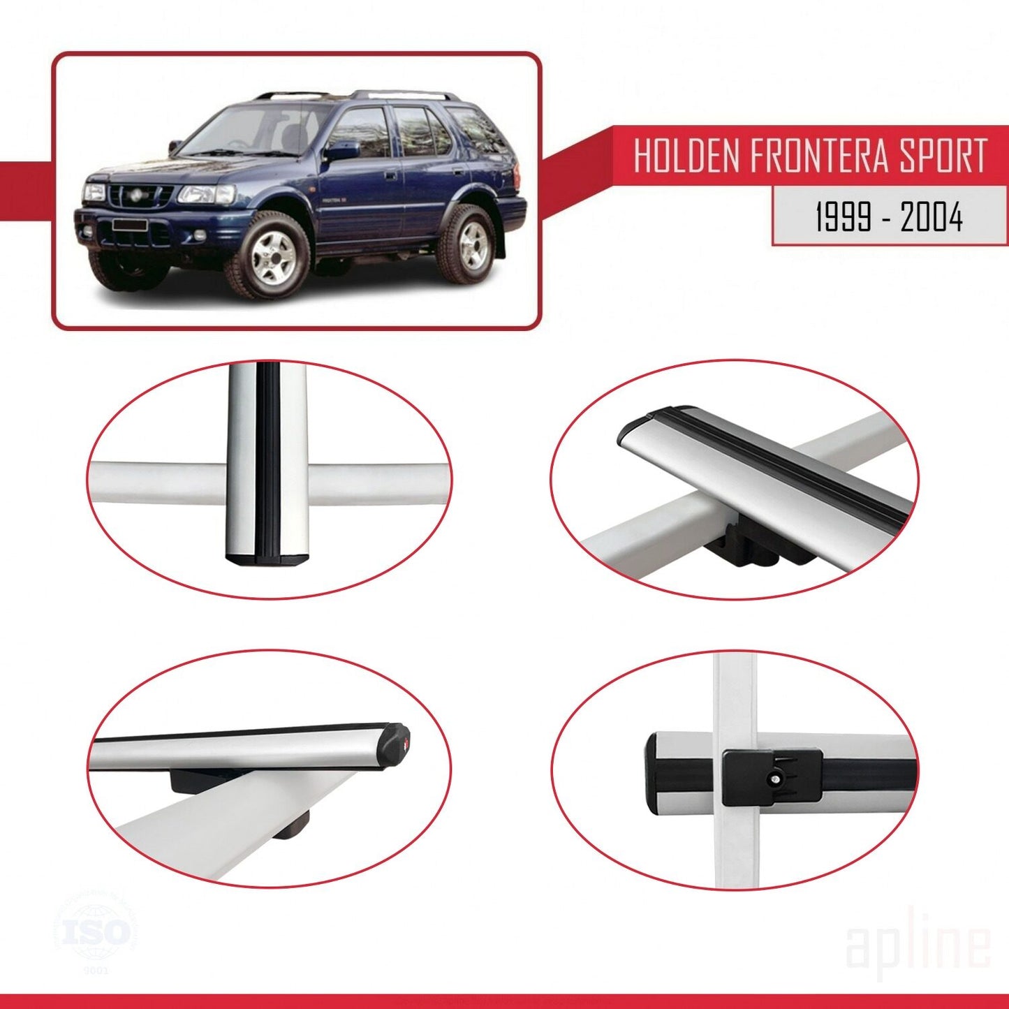 Compatible with Holden Frontera Sport 2 1999-2004 BASIC Model Car Roof Rack Cross Bar Grey Aluminium 3 Bars