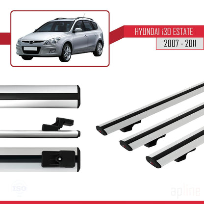 Compatible avec Hyundai i30 (FD) Break 2007-2011 BASIC Model Barres de Toit Railing Porte-Bagages de Voiture Gris Aluminium 3 Barres