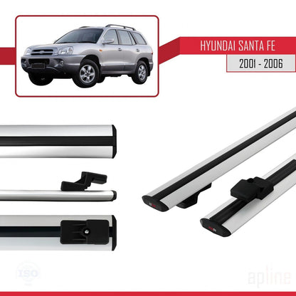 Compatible avec Hyundai Santa Fe (SM) 2001-2006 BASIC Model Barres de Toit Railing Porte-Bagages de Voiture Gris Aluminium 2 Barres