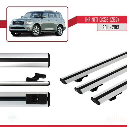 Compatible avec IInfiniti QX56 (Z62) 2011-2013 BASIC Model Barres de Toit Railing Porte-Bagages de Voiture Gris Aluminium 3 Barres