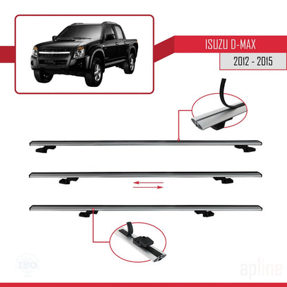 Compatible with Isuzu D-Max 2 (RT50) Pre-Facelift 2012-2015 BASIC Model Car Roof Rack Cross Bar Grey Aluminium 3 Bars