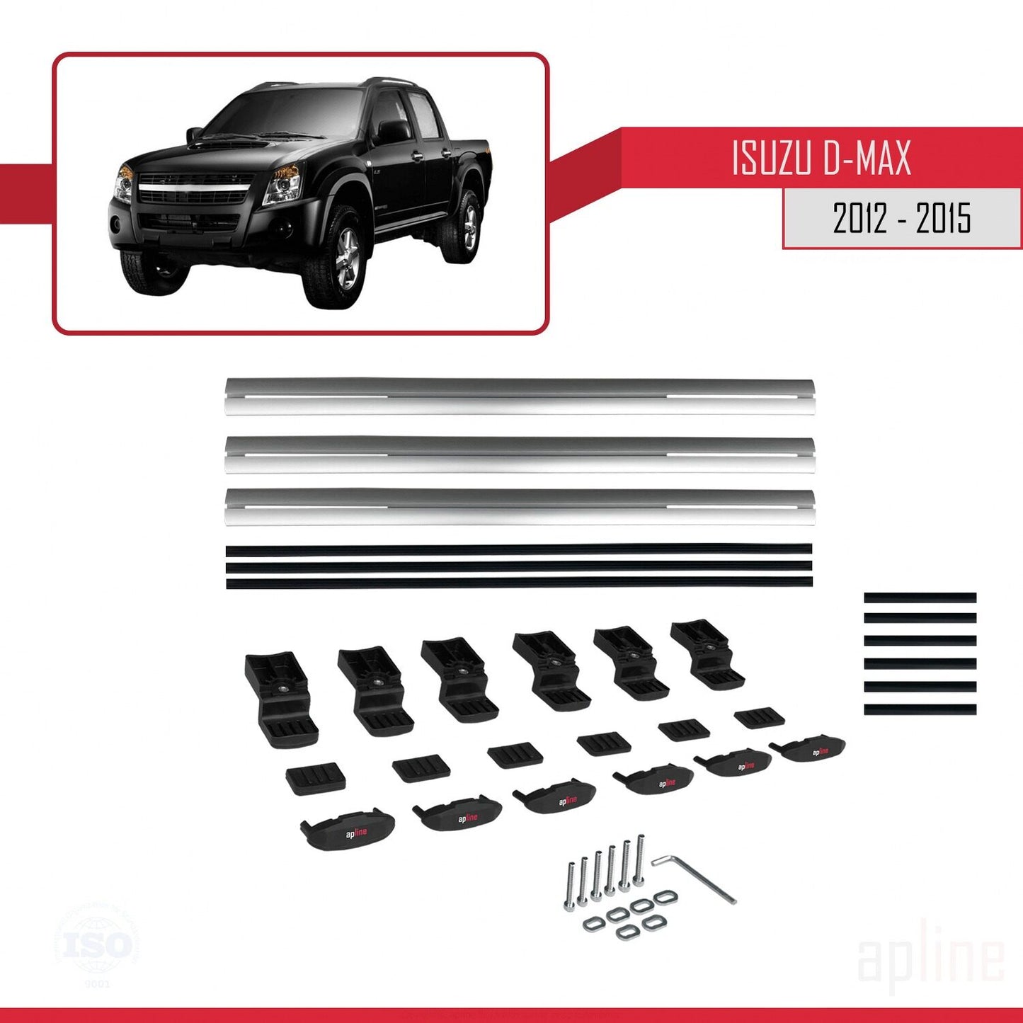 Compatible with Isuzu D-Max 2 (RT50) Pre-Facelift 2012-2015 BASIC Model Car Roof Rack Cross Bar Grey Aluminium 3 Bars