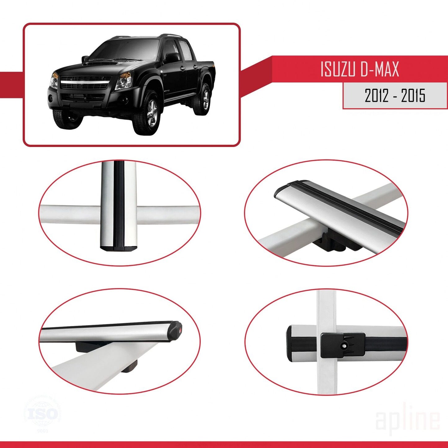 Compatible with Isuzu D-Max 2 (RT50) Pre-Facelift 2012-2015 BASIC Model Car Roof Rack Cross Bar Grey Aluminium 2 Bars