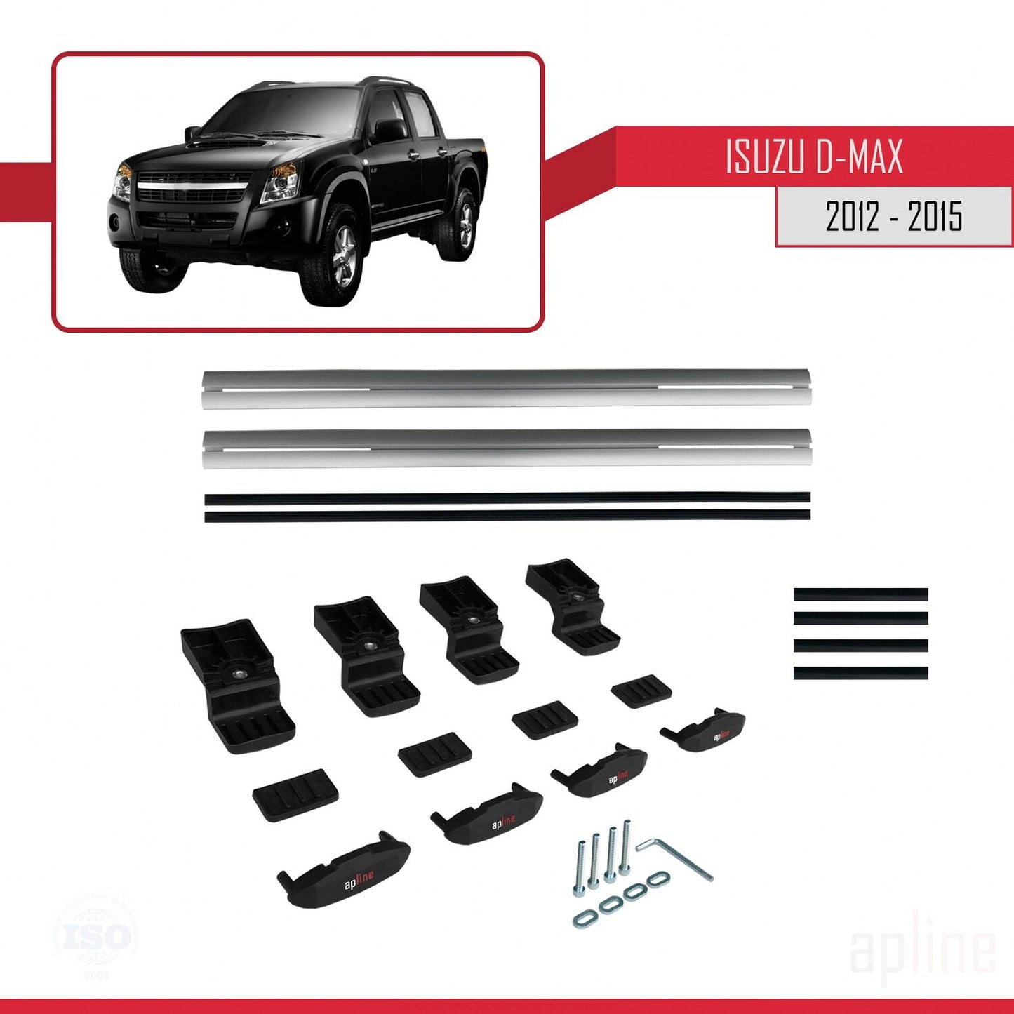 Compatible with Isuzu D-Max 2 (RT50) Pre-Facelift 2012-2015 BASIC Model Car Roof Rack Cross Bar Grey Aluminium 2 Bars