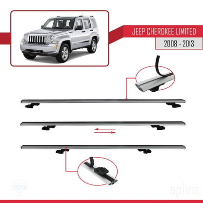 Compatible avec Jeep Cherokee 4 (KK) 2008-2013 BASIC Model Barres de Toit Railing Porte-Bagages de Voiture Gris Aluminium 3 Barres