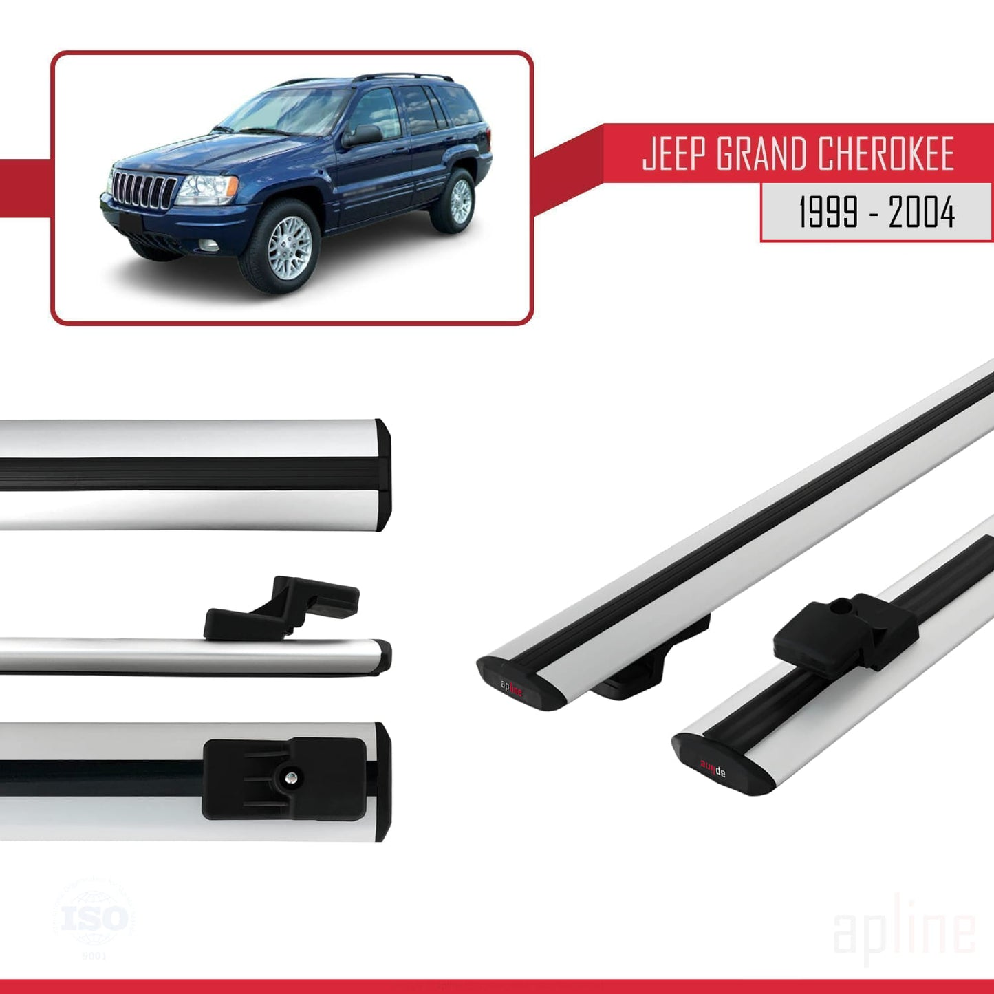 Compatible avec Jeep Grand Cherokee 2 (WJ) 1999-2004 BASIC Model Barres de Toit Railing Porte-Bagages de Voiture Gris Aluminium 2 Barres