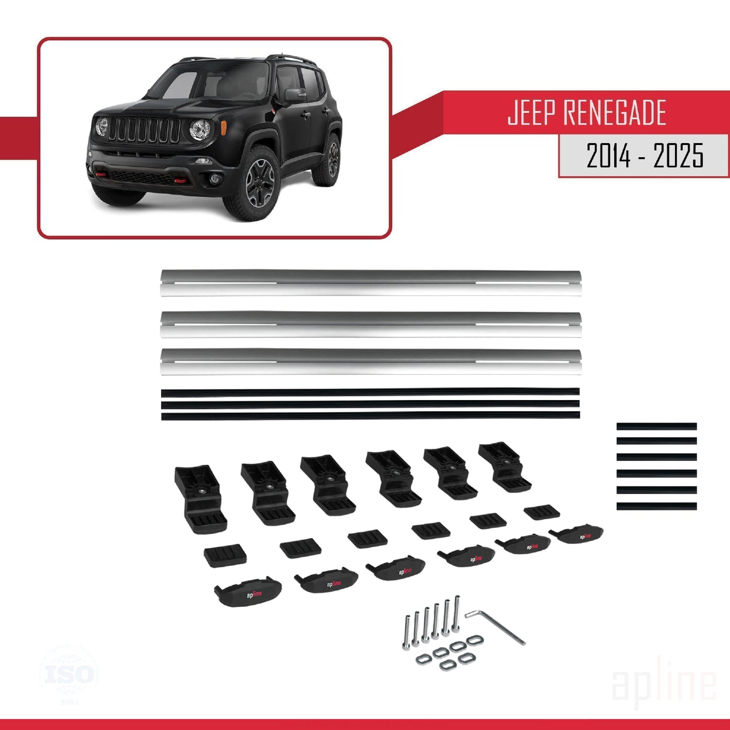 Compatible avec Jeep Renegade (BU) 2014-2025 BASIC Model Barres de Toit Railing Porte-Bagages de Voiture Gris Aluminium 3 Barres
