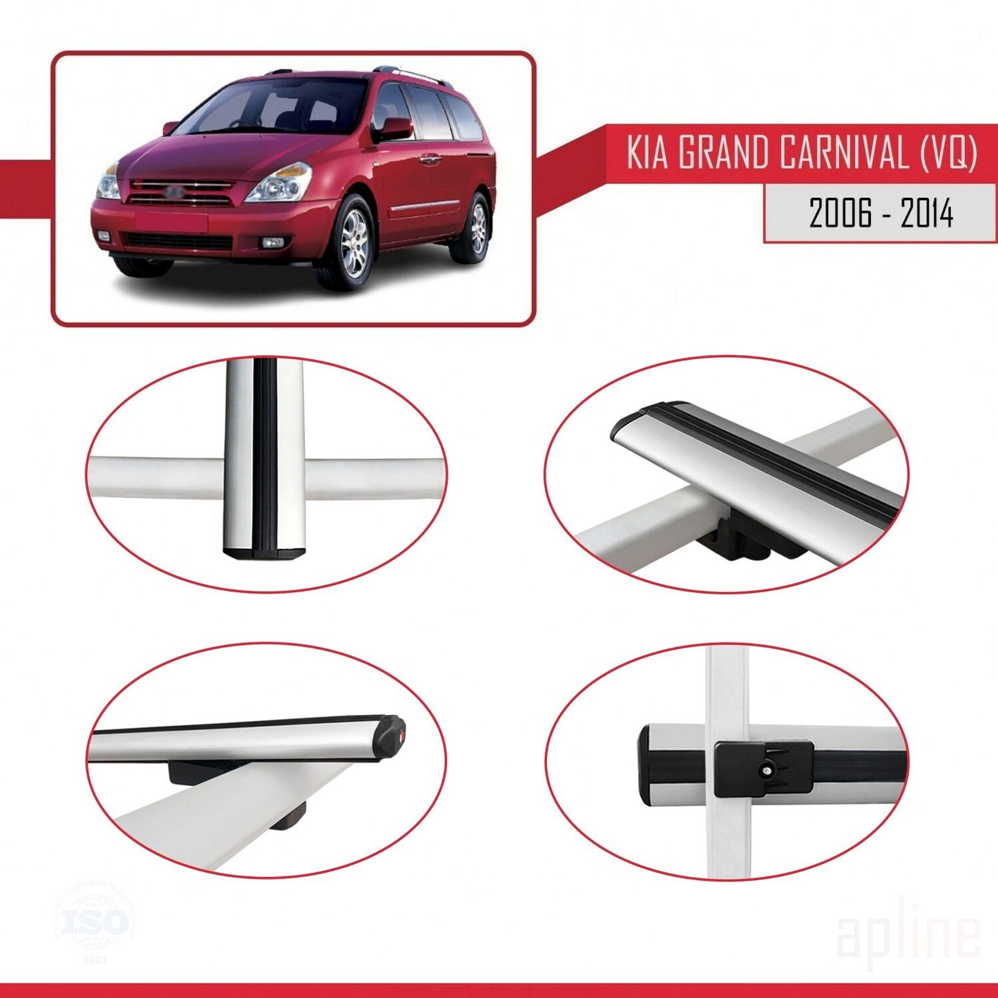 Compatible avec Kia Grand Carnival 2 (VQ) 2006-2014 BASIC Model Barres de Toit Railing Porte-Bagages de Voiture Gris Aluminium 2 Barres