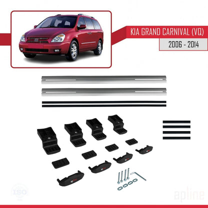 Compatible avec Kia Grand Carnival 2 (VQ) 2006-2014 BASIC Model Barres de Toit Railing Porte-Bagages de Voiture Gris Aluminium 2 Barres