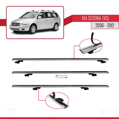 Compatible avec Kia Sedona 2 (VQ) 2006-2012 BASIC Model Barres de Toit Railing Porte-Bagages de Voiture Gris Aluminium 3 Barres