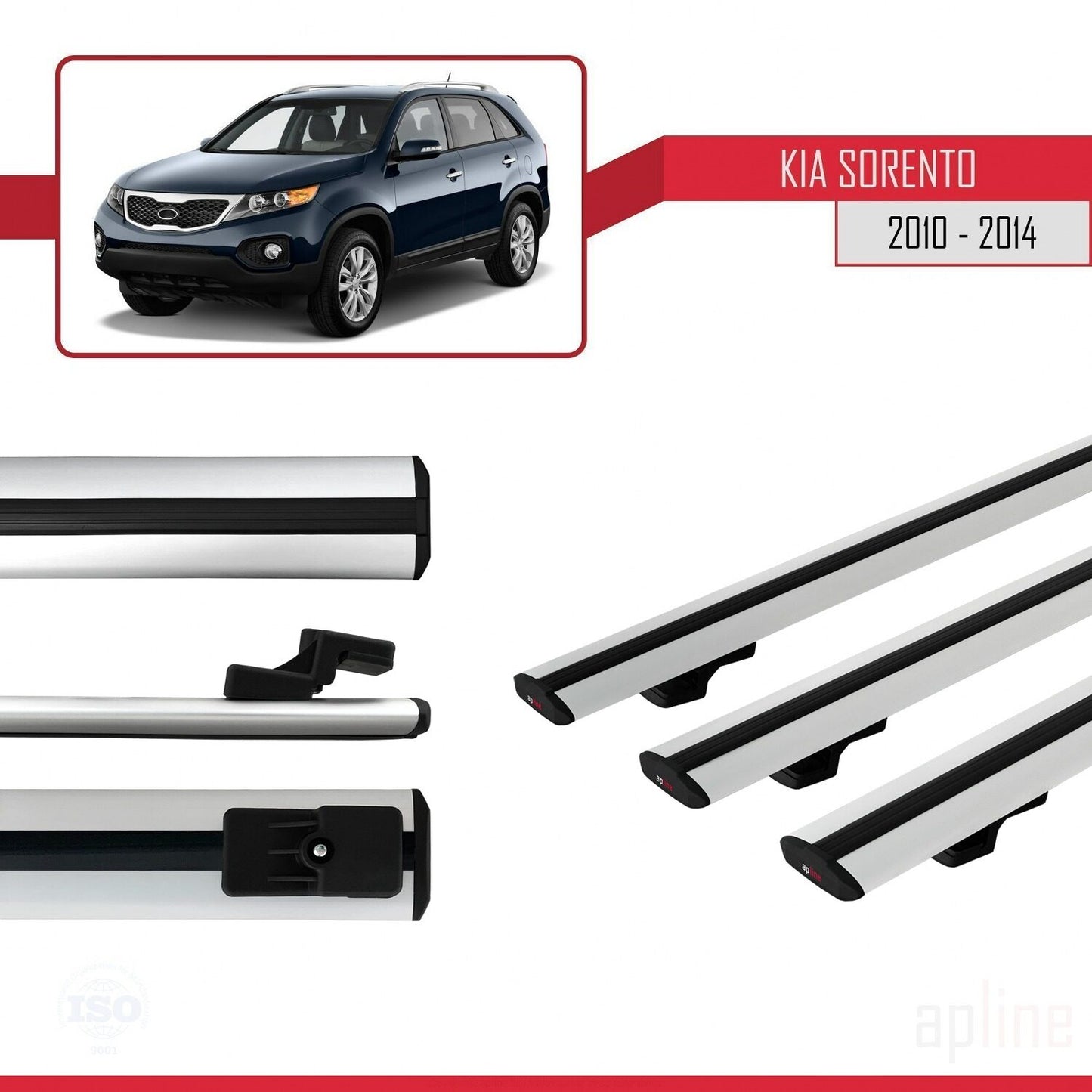 Compatible avec Kia Sorento 2 (XM) 2010-2014 BASIC Model Barres de Toit Railing Porte-Bagages de Voiture Gris Aluminium 3 Barres