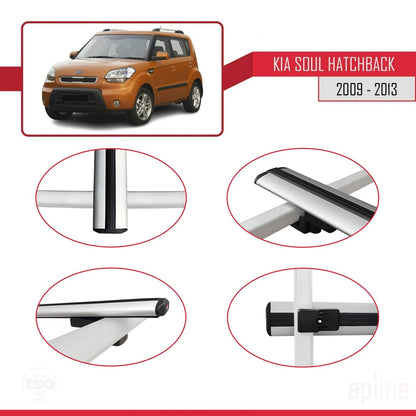 Compatible avec Kia Soul (AM) HB 2009-2013 BASIC Model Barres de Toit Railing Porte-Bagages de Voiture Gris Aluminium 3 Barres