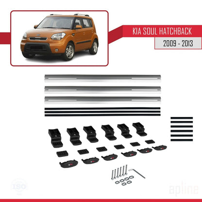 Compatible avec Kia Soul (AM) HB 2009-2013 BASIC Model Barres de Toit Railing Porte-Bagages de Voiture Gris Aluminium 3 Barres
