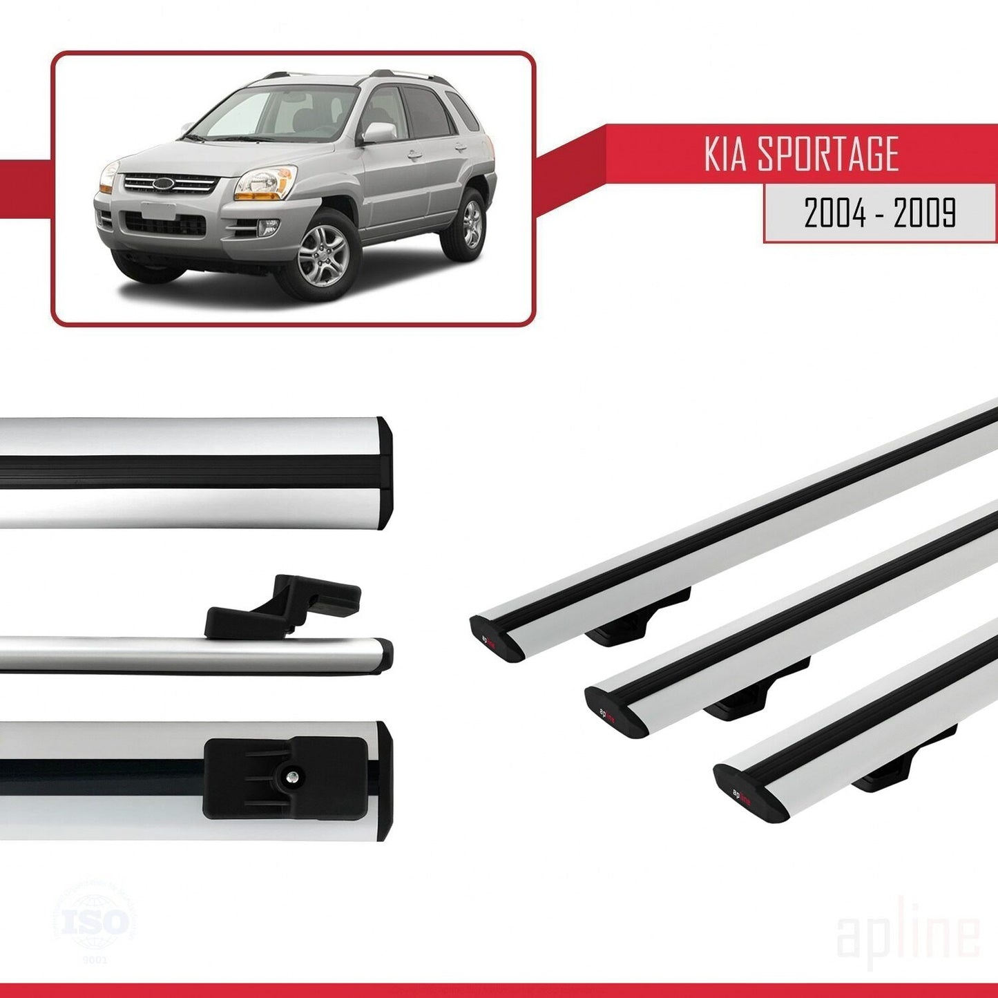 Compatible avec Kia Sportage 2 (JE) 2004-2009 BASIC Model Barres de Toit Railing Porte-Bagages de Voiture Gris Aluminium 3 Barres