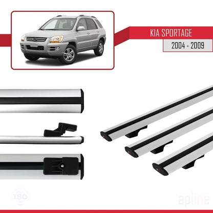 Compatible avec Kia Sportage 2 (JE) 2004-2009 BASIC Model Barres de Toit Railing Porte-Bagages de Voiture Gris Aluminium 3 Barres