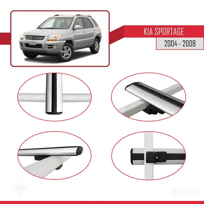 Compatible avec Kia Sportage 2 (JE) 2004-2009 BASIC Model Barres de Toit Railing Porte-Bagages de Voiture Gris Aluminium 3 Barres