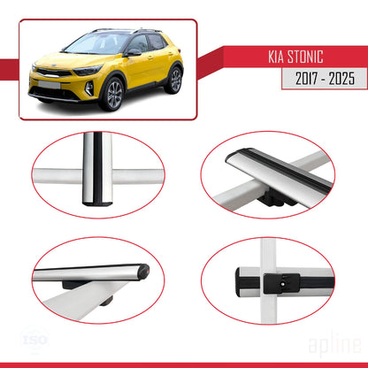 Compatible avec Kia Stonic 2017-2025 BASIC Model Barres de Toit Railing Porte-Bagages de Voiture Gris Aluminium 3 Barres