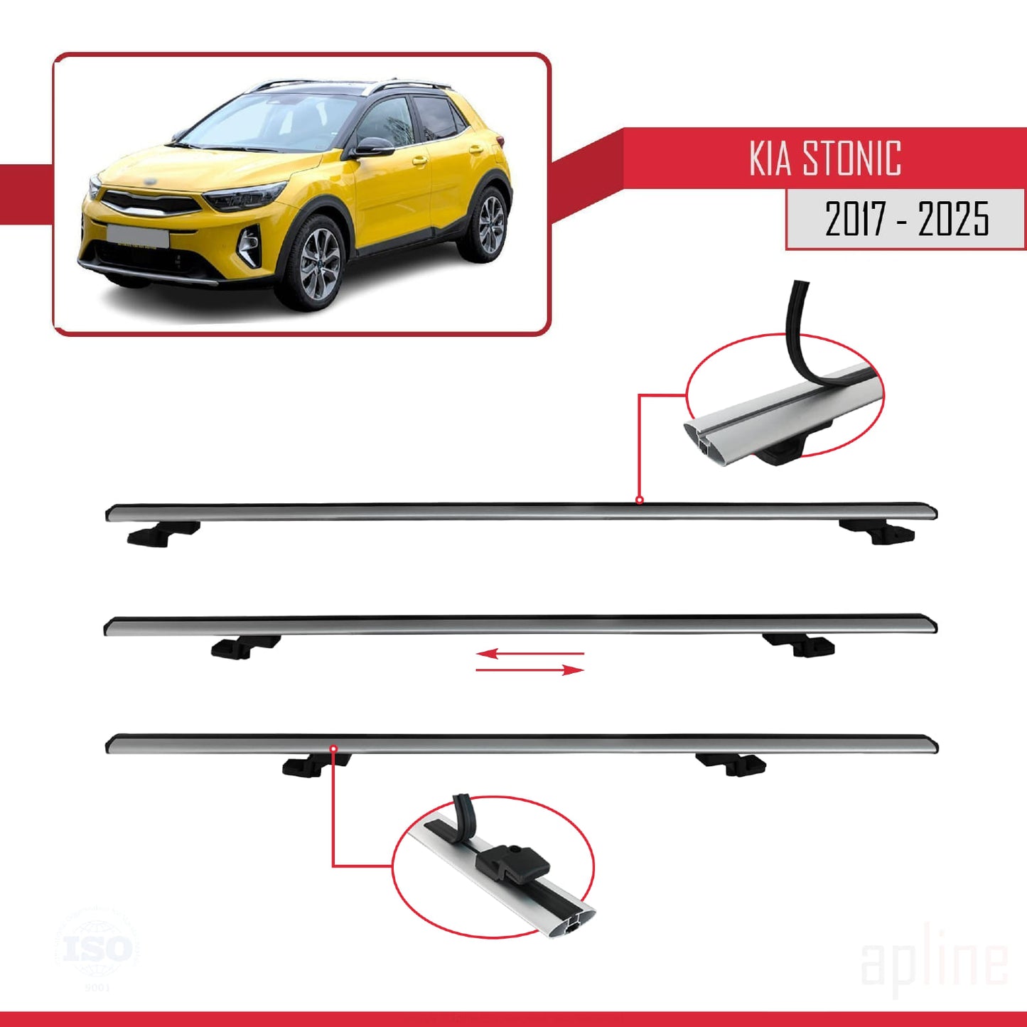 Compatible avec Kia Stonic 2017-2025 BASIC Model Barres de Toit Railing Porte-Bagages de Voiture Gris Aluminium 2 Barres